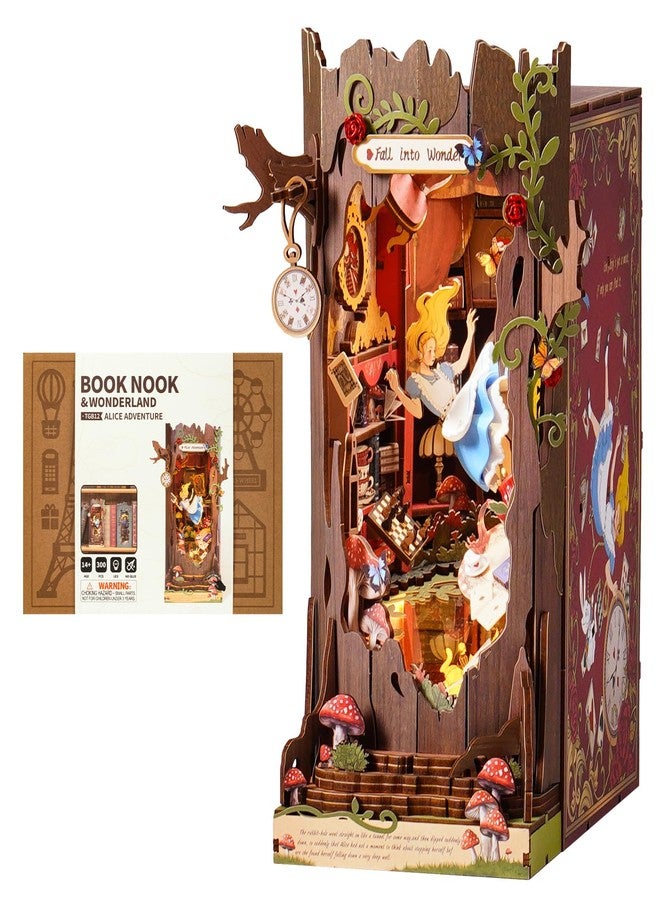 ROBOTIME Book Nook Kit, Fairy Tale Princess DIY Miniature House Kit, Fall into Wonder 3D Wooden Puzzle Bookends, Tiny House Bookshelf Decor Creative Decorative Unique Gifts for Adults & Teens - Image 1